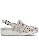 Dámské béžové kožené sandály na platformě Rieker 48763-60