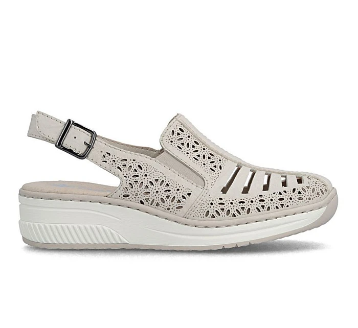 Dámské béžové kožené sandály na platformě Rieker 48763-60