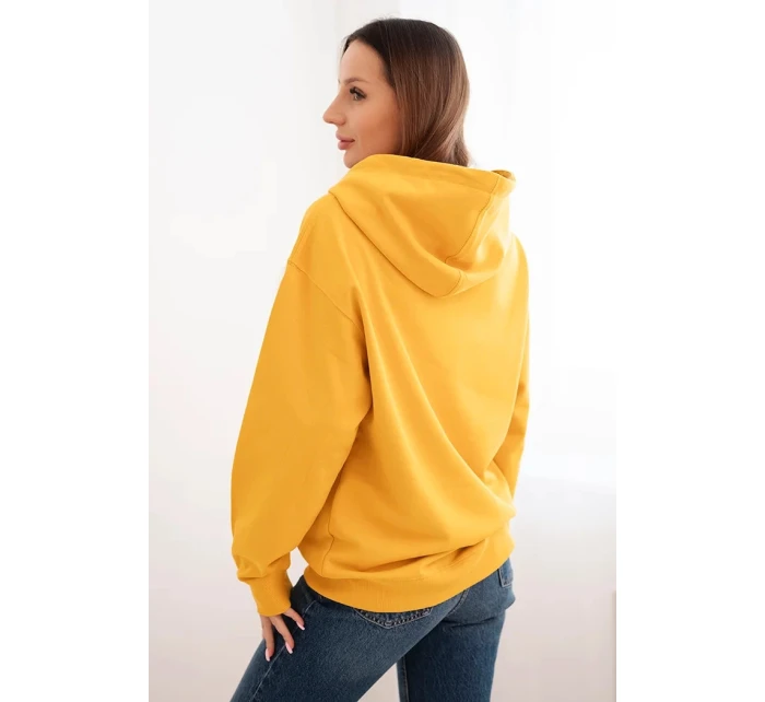 Dámská mikina s kapucí a klokaní kapsou z pletené bavlny hořčicová