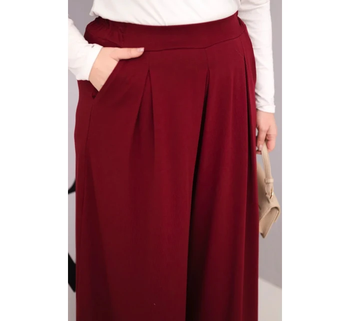 Dámské bavlněné kalhoty Plus Size s širokými nohavicemi a volným střihem bordové