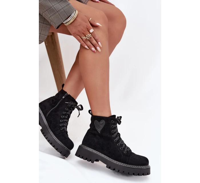 Dámské kotníkové boty s brokátovým srdcem černé Nariri