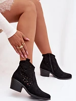 Dámské perforované cowboy boty na podpatku S.Barski HY61-8012 Černé