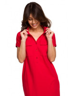 B222 Safari šaty s kapsami s klopou - červené