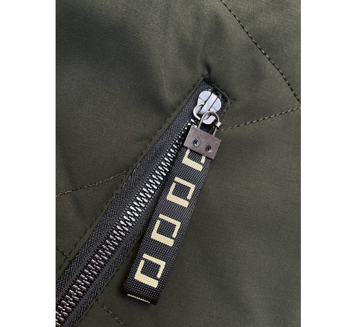 Krátká dámská bunda v army barvě se stojáčkem (5M3161)