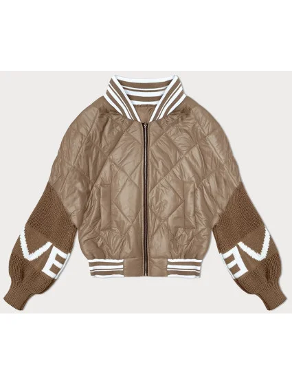 Tmavě béžová dámská bunda typu "bomber" se rukávy model 19739172 - MADE IN ITALY Tmavě béžová dámská bunda typu "bomber" se rukávy model 19739172 - MADE IN ITALY
