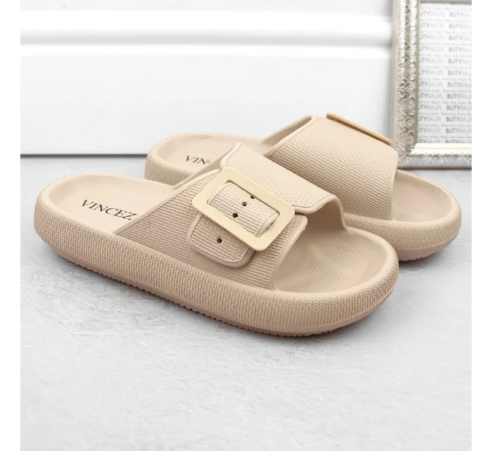 Žabky s přezkou W model 21875102 beige - VINCEZA