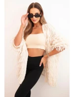 Dámský cardigan s třásněmi a volným střihem béžový