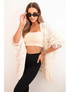 Dámský cardigan s třásněmi a volným střihem béžový
