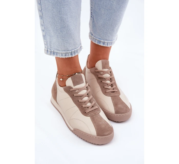 Dámské Kožené Sportovní Boty Béžové model 21694836 - Laura Messi