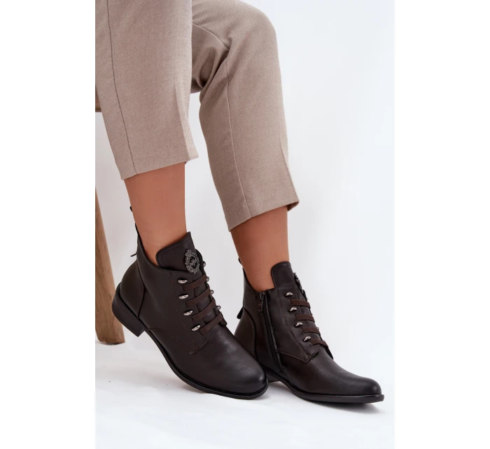 Nízké kotníkové boty s podšívkou na zip s ozdobou hnědé Nevalia Nízké kotníkové boty s podšívkou na zip s ozdobou hnědé Nevalia