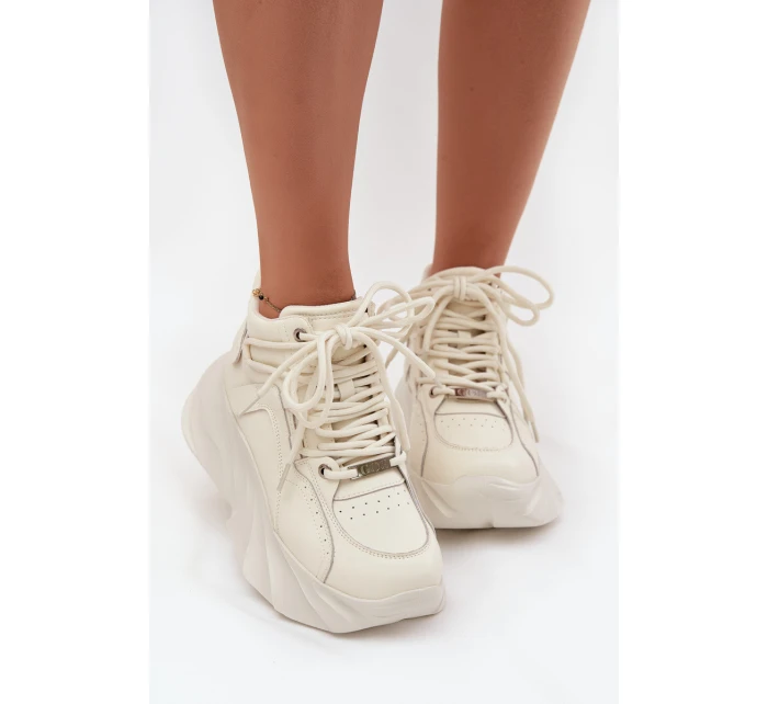 Dámské tenisky z přírodní kůže GOE – ztlumená bílá Dámské tenisky z přírodní kůže GOE – ztlumená bílá