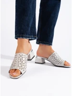 Luxusní dámské  nazouváky stříbrné na širokém podpatku Luxusní dámské  nazouváky stříbrné na širokém podpatku