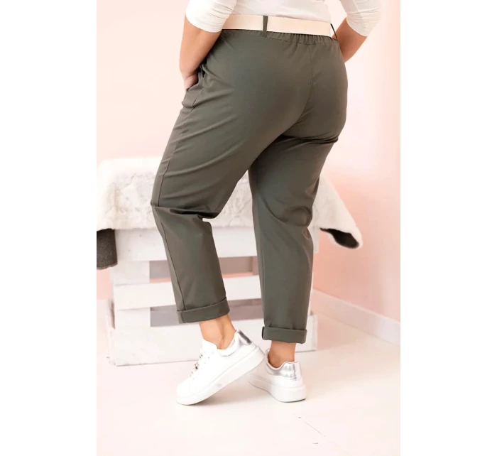 Dámské kalhoty Punto Milano Winter Plus Size s páskem khaki Dámské kalhoty Punto Milano Winter Plus Size s páskem khaki