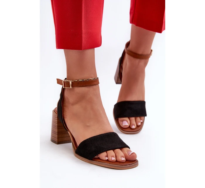 Dámské sandály na podpatku z ekologického semiše černé Ronvia Dámské sandály na podpatku z ekologického semiše černé Ronvia