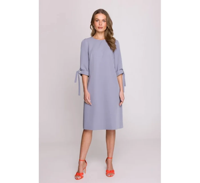 Šaty áčkového střihu s rukávy  šedá model 20966070 - STYLOVE