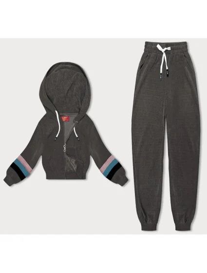 Dámská tepláková souprava v grafitové barvě s barevnými vsadkami (AMG-346A) Dámská tepláková souprava v grafitové barvě s barevnými vsadkami (AMG-346A)