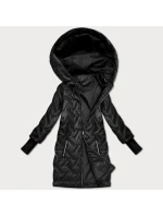 Černá prošívaná bunda s trapézovým střihem a s kapucí (T2-2290#-1)