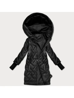 Černá prošívaná bunda s trapézovým střihem a s kapucí (T2-2290#-1)