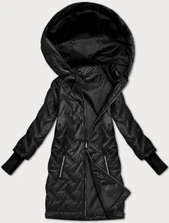 Černá prošívaná bunda s trapézovým střihem a s kapucí (T2-2290#-1)