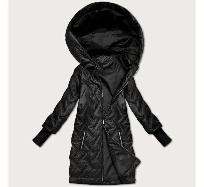 Černá prošívaná bunda s trapézovým střihem a s kapucí (T2-2290#-1)