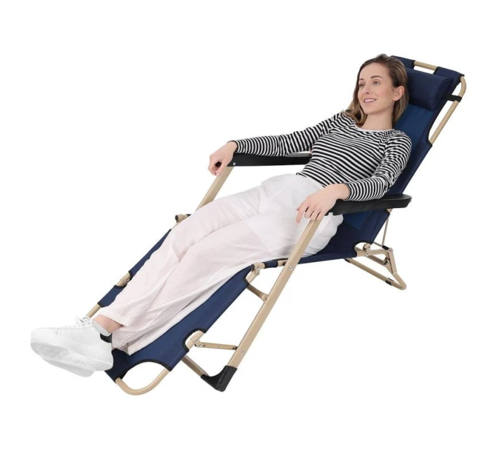 TURISTICKÉ VÍCEPOLOHOVÉ KŘESLO GARDA S OPĚRKOU HLAVY TMAVĚ MODRÁ - BÉŽOVÁ