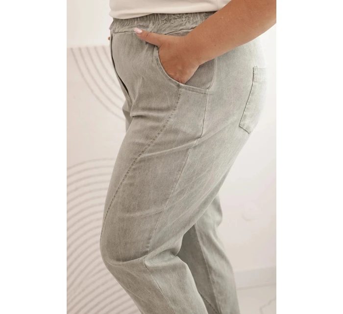 Dámské kalhoty Plus Size s viskózou a širokou gumou khaki model 21266128 - K-Fashion