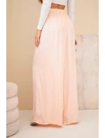 Dámské viskózové široké kalhoty s gumou v pase meruňkové Dámské viskózové široké kalhoty s gumou v pase meruňkové