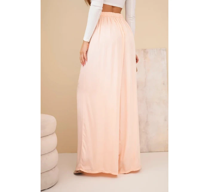 Dámské viskózové široké kalhoty s gumou v pase meruňkové Dámské viskózové široké kalhoty s gumou v pase meruňkové