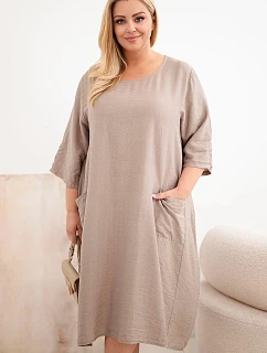 Dámské šaty plus size z viskózy s kapsami a krátkým rukávem fango