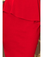 Elegantní červené midi šaty s volánkem model 6267541 - numoco