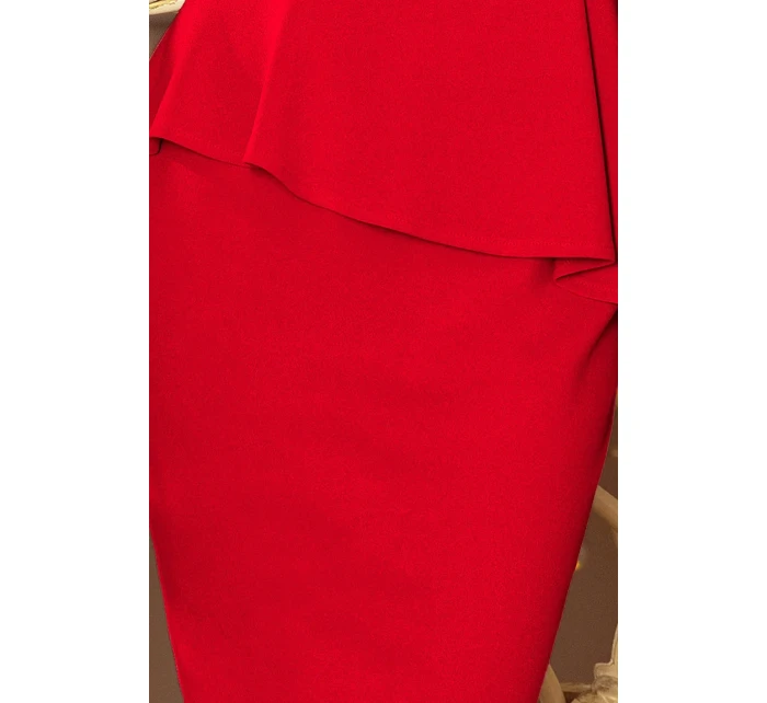 Elegantní červené midi šaty s volánkem model 6267541