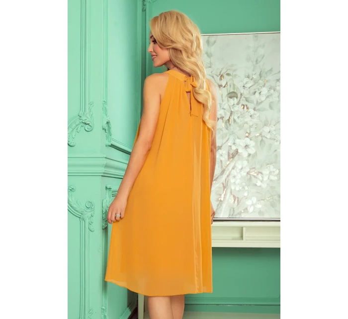 350-3 ALIZEE - šifonové šaty s vázáním - barva HONEY