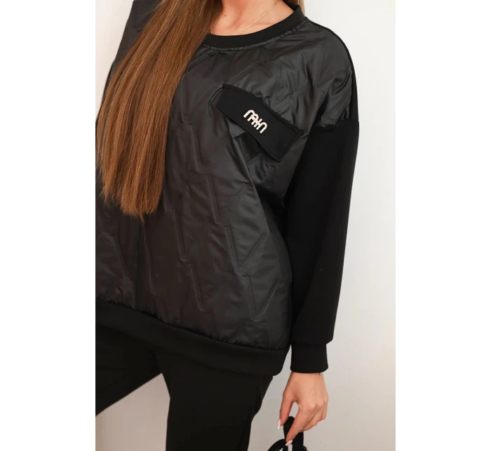 Dámský komplet z viskózy s prošívanou mikinou a kalhotami černý Dámský komplet z viskózy s prošívanou mikinou a kalhotami černý