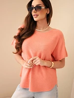 Svetr dámský s krátkým rukávem volného střihu meruňkový