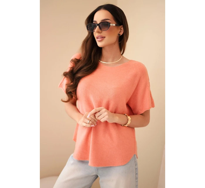 Svetr dámský s krátkým rukávem volného střihu model 22010174 - K-Fashion