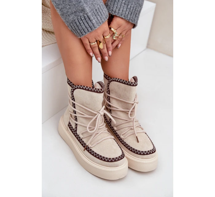Dámské Sněhule S Na Platformě Světle Béžové model 21680230 - Boto Dámské Sněhule S Na Platformě Světle Béžové model 21680230 - Boto