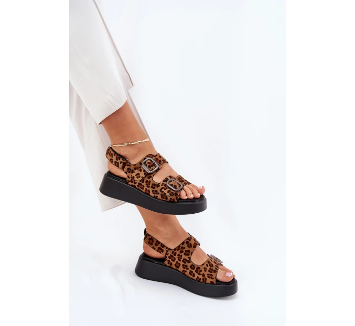 Dámské Sandály Na Platformě A S Přezkami Leopardí Hnědé model 21688823 - Boto