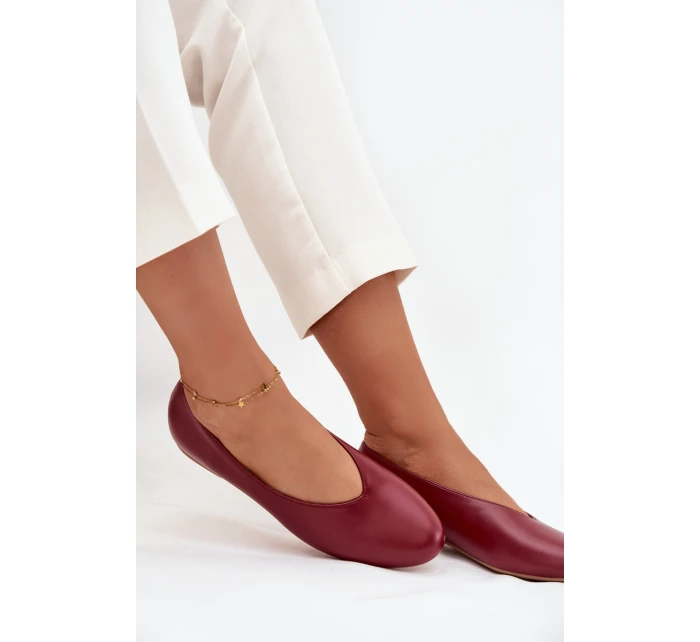 Dámské baleríny z ekokůže na nízkém podpatku bordové model 21710681 - Boto