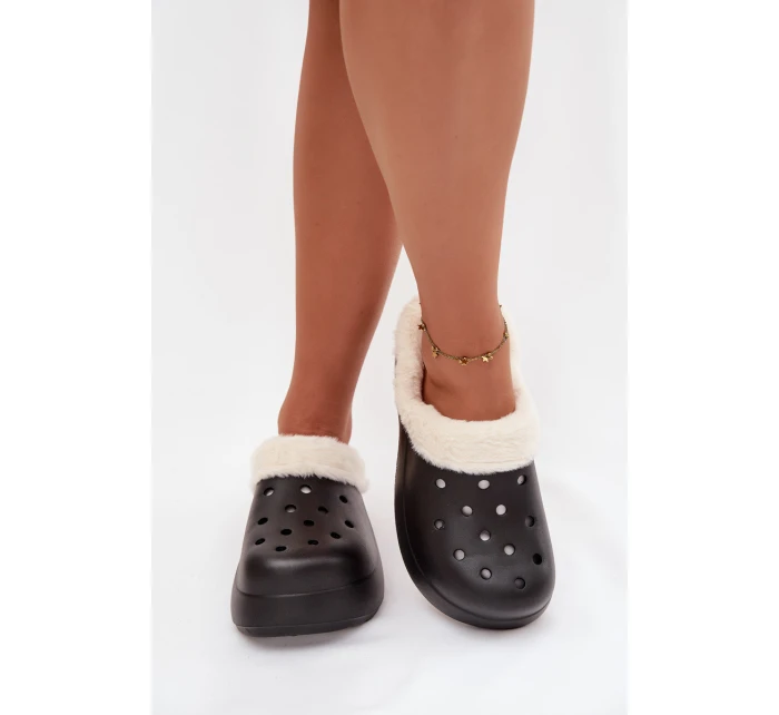 Pěnové dámské pantofle s vyhřívaným kožíškem Černé Palvine Pěnové dámské pantofle s vyhřívaným kožíškem Černé Palvine