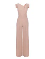 S407 Elegantní overal s asymetrickým výstřihem - béžový