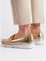 Klasické  mokasíny zlaté dámské bez podpatku