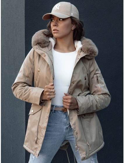 Dámská zimní bunda parka s kožešinou béžová model 21979832 - Dstreet