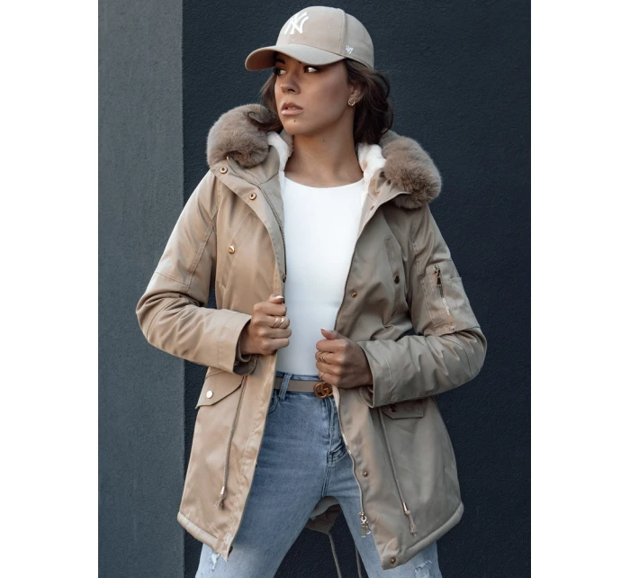 Dámská zimní bunda parka s kožešinou béžová model 21979832 - Dstreet
