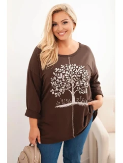 Dámská plus size bavlněná blůza s potiskem model 21321832 hnědá - K-Fashion