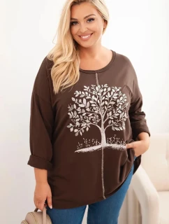 Dámská plus size bavlněná blůza s potiskem model 21321832 hnědá - K-Fashion