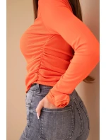 Dámská pruhovaná blůza se sklady na boku tmavě oranžová Dámská pruhovaná blůza se sklady na boku tmavě oranžová