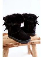 Dětské Teplé Sněhule Semišové s Mašlemi Černe Funky Dětské Teplé Sněhule Semišové s Mašlemi Černe Funky