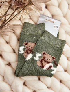 Teplé Bavlněné Ponožky S Medvědem Zelené