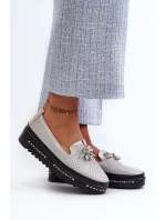 Lesklé Dámské Kozačky Kůže Na Platformě  Stříbrné model 21660111 - S.Barski