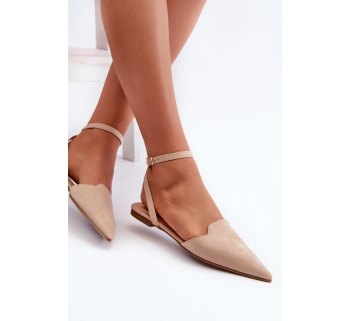 Šněrovací baleríny z ekokože s  béžové model 21666756 - Boto